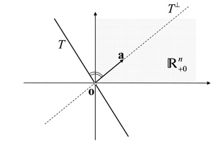 Abb. 1b  Ein linearer Unterraum, der disjunkt ist zum punktierten nichtnegativen Orthanten